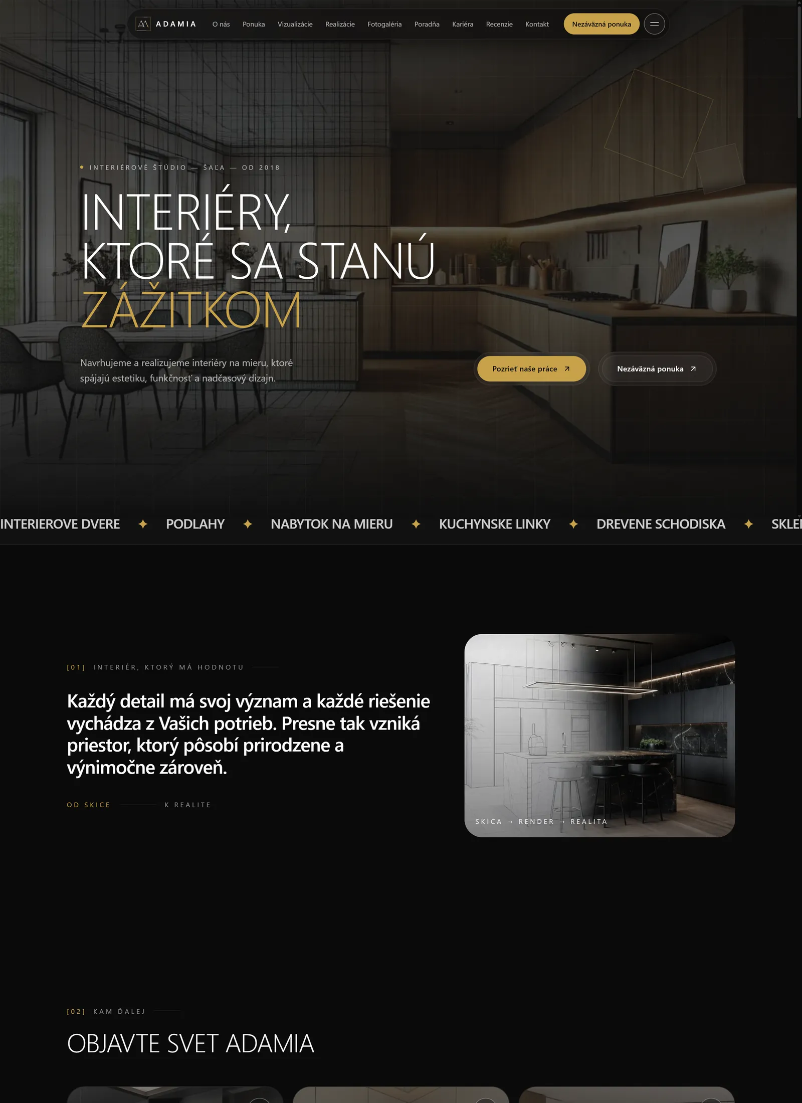 Web interiérového štúdia Adamia